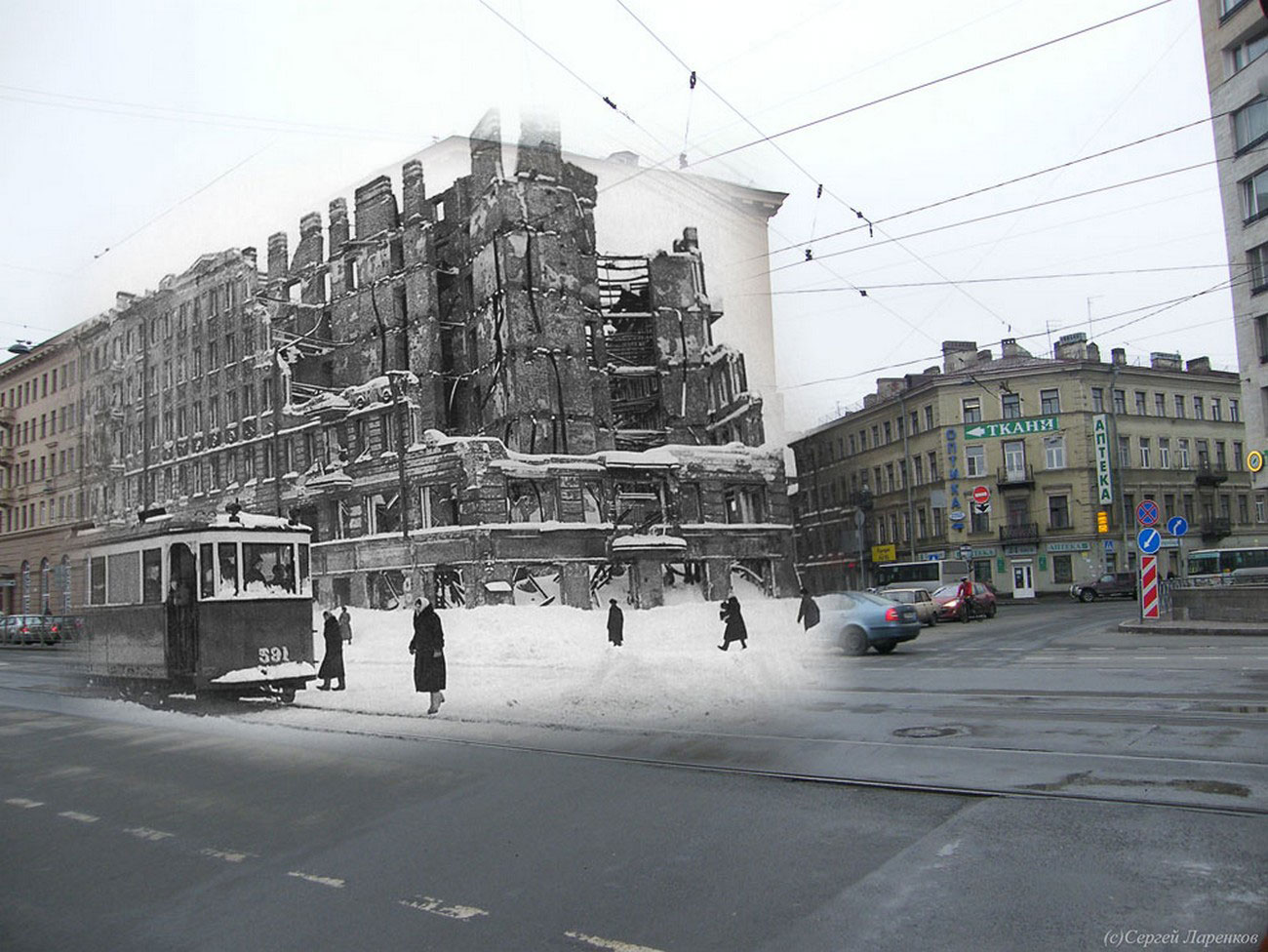 разрушенные здания в Ленинграде